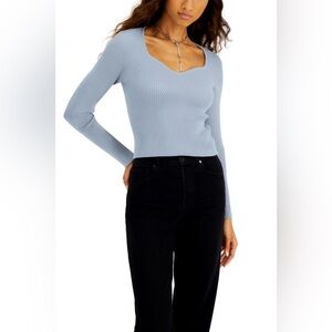 Hooked Up by IOT Ribbed Sweetheart Neck Long Sleeve Top Rustic Blue M NWT